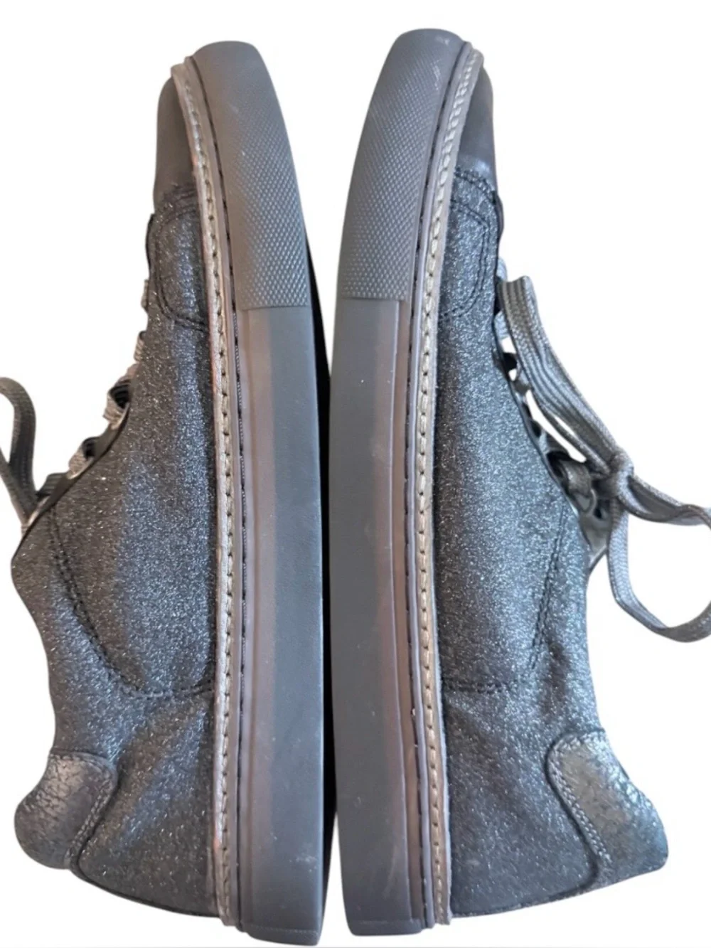 Johnston & Murphy Callie lace up dark sneakers pewter glitter fabric sneakers